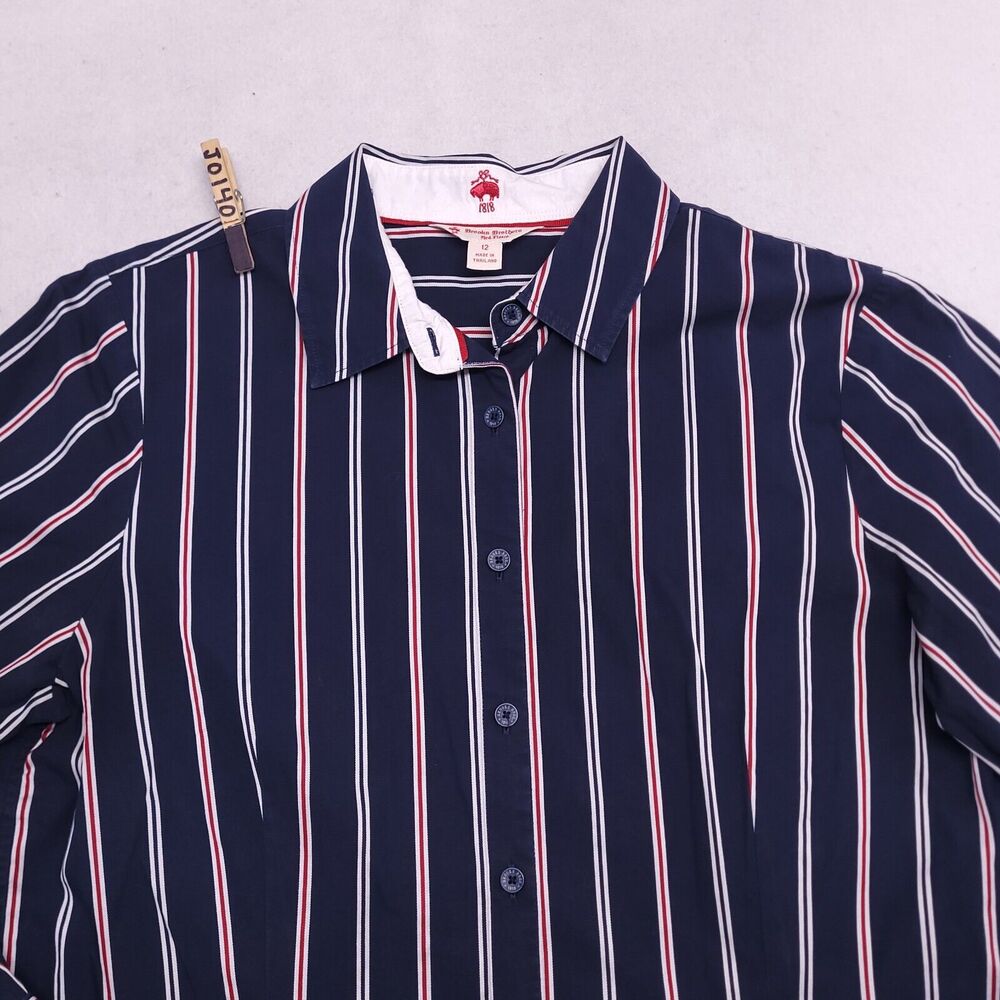 Brooks Brothers Casual Striped Long Sleeve Button Up Shirt Mens Size 12 Blue